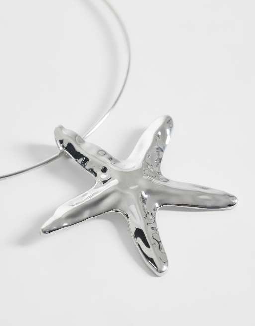 DesignB London - Collar plateado estilo torque con estrella de mar, 4 de 4