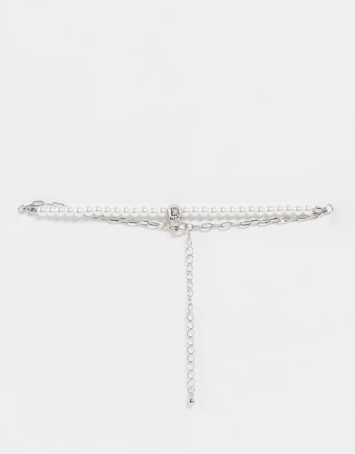 DesignB London - Collarino con perle e teschio color argento