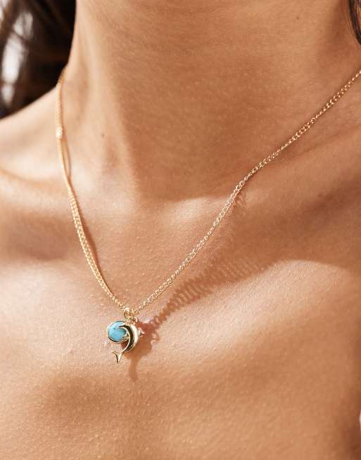 DesignB London - Collier à pendentif en cristal et dauphin - Doré , 2 de 4