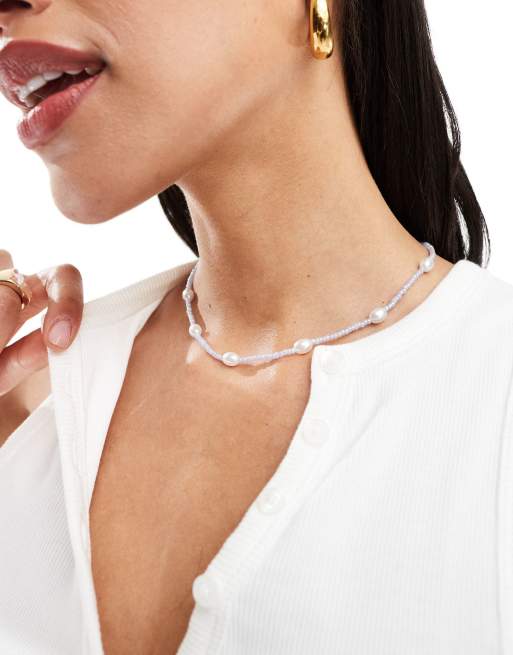 DesignB London - Collier à perles et perles nacrées - Bleu pâle  