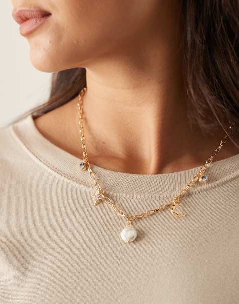 DesignB London - Collier avec breloques célestes et perle - Doré - view 1