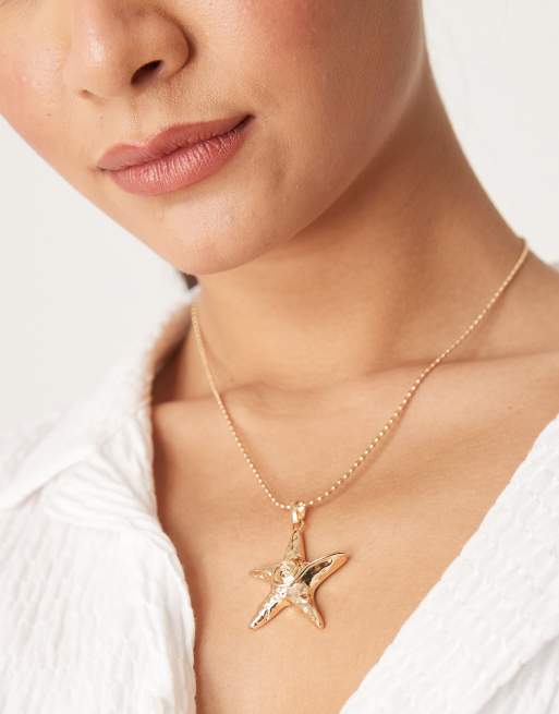 DesignB London - Collier avec pendentif étoile de mer texturé - Doré