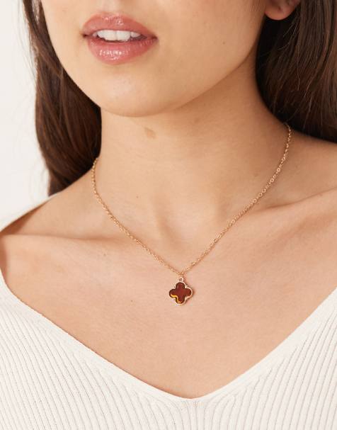 DesignB London - Collier avec pendentif trèfle - Marron foncé - view 1