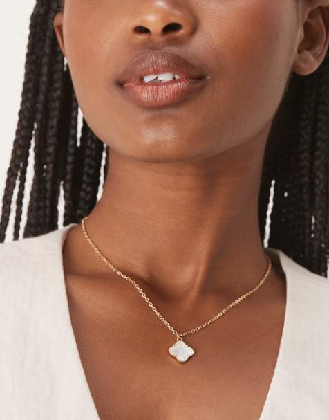 DesignB London - Collier avec pendentif trèfle orné d'une pierre blanche - Doré - view 1