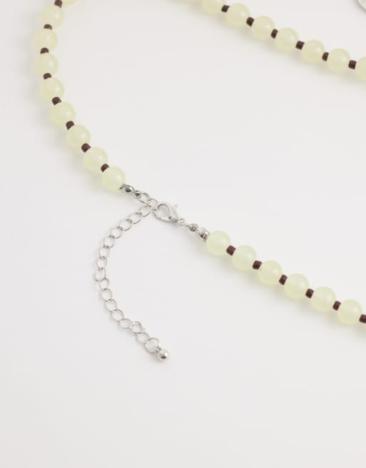 DesignB London - Collier avec perles et pendentif fleur oversize - Neutre et argenté, 3 de 4
