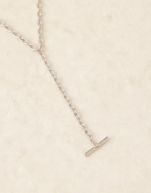 DesignB London - Collier chaîne lasso à barre en T - Argenté, 2 de 3
