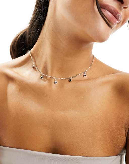 DesignB London - Collier court avec pendentifs noirs - Argenté, 4 de 4