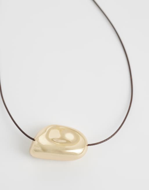 DesignB London - Collier en corde avec pendentif fondu - Doré, 3 de 4