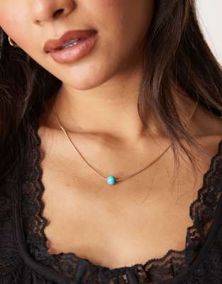 DesignB London - Collier en maille serpent avec pendentif perle turquoise - Doré