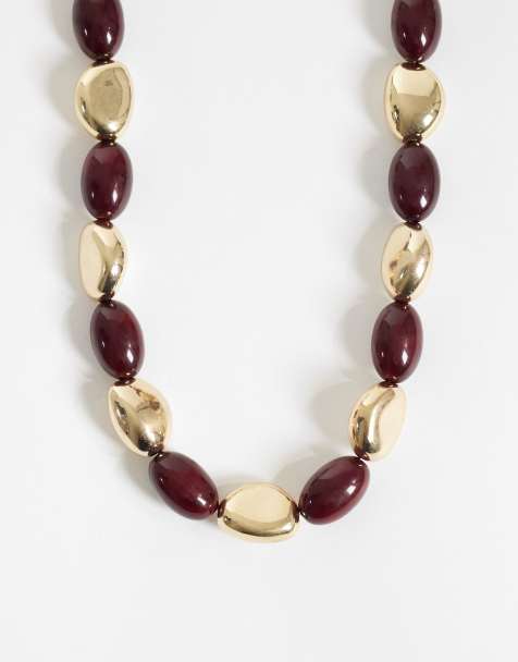 DesignB London collier en résine bordeaux et perles dorées - view 1