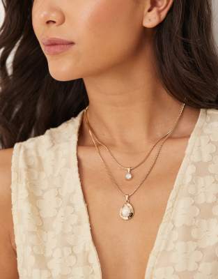 DesignB London - Collier multi-rangs à pendentif avec pierre d'opale - Doré