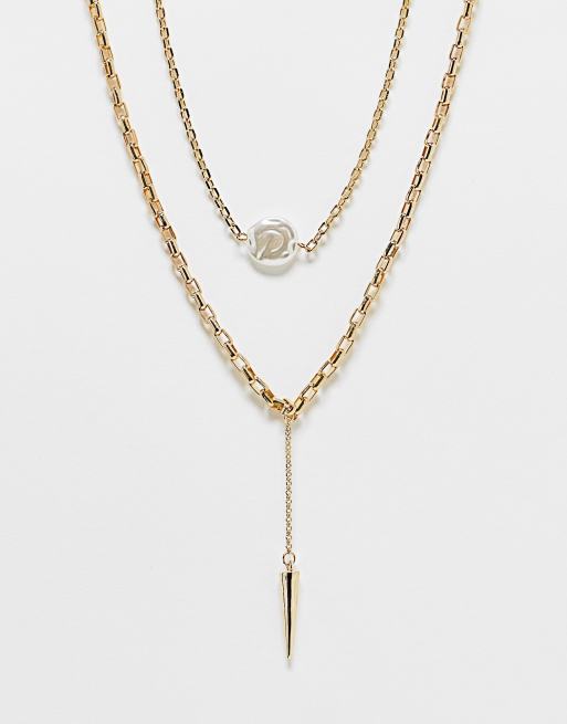 DesignB London - Collier multi-rangs à pendentif et perle - Doré