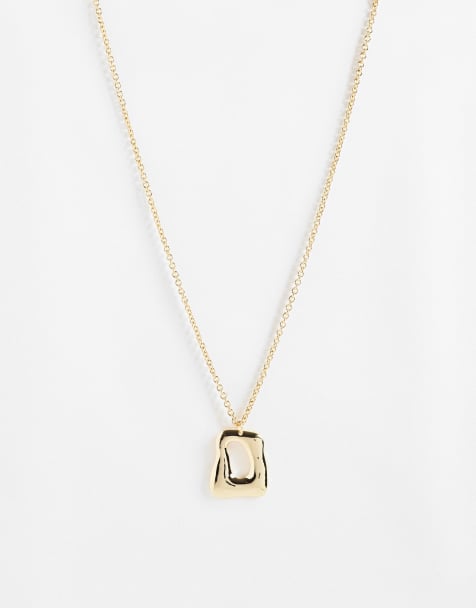 DesignB London collier pendentif carré ouvert effet fondu doré - view 1