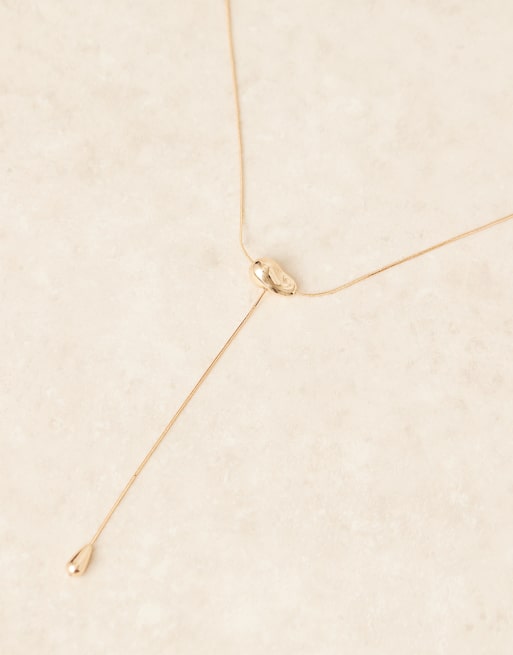 DesignB London - Collier style lasso à pendentif effet fondu - Doré, 2 de 3