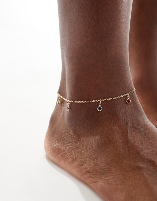 DesignB London colourful charm anklet in gold 