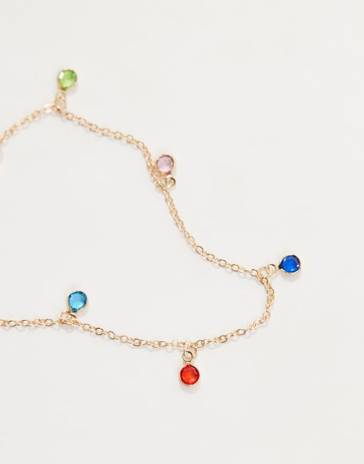 DesignB London colourful charm anklet in gold , 2 of 4