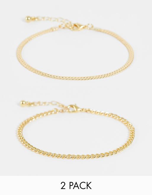 DesignB London - Confezione da 2 bracciali a catenina color oro