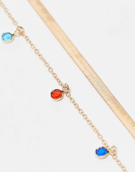 DesignB London - Confezione da 2 collane color oro con catenina piatta e con charm , 2 di 4