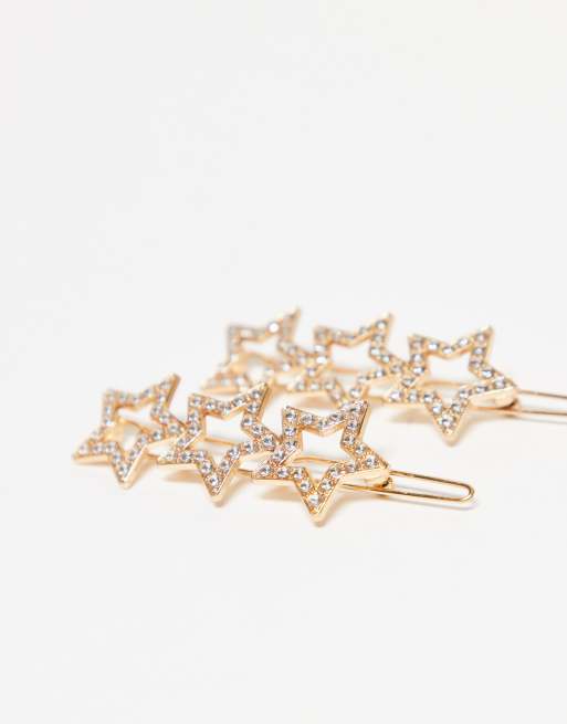 DesignB London - Confezione da 2 fermagli per capelli dorati decorati con stelle, 3 di 3