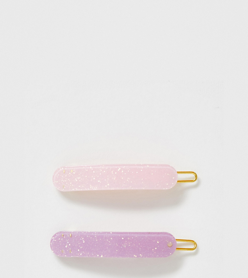 DesignB London - Confezione da 2 fermagli per capelli in resina rosa glitterato