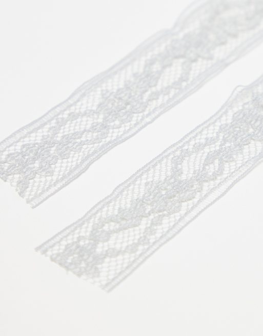 DesignB London - Confezione da 2 fiocchetti per capelli in pizzo azzurro pallido  , 3 di 4