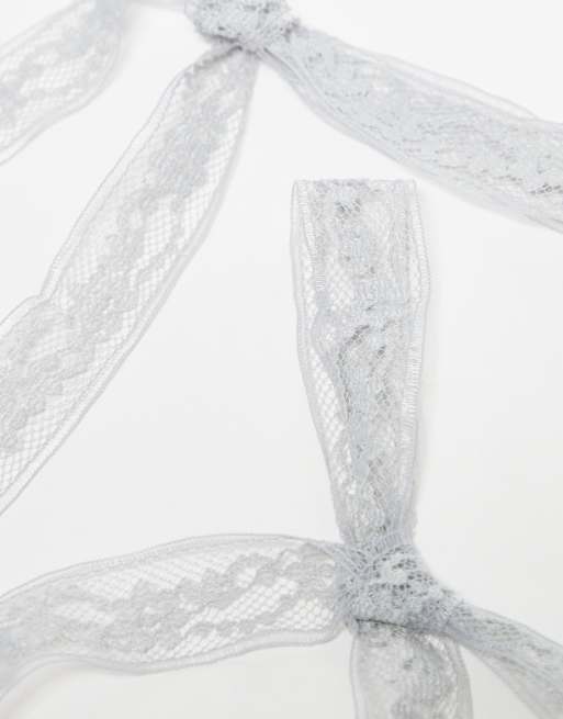 DesignB London - Confezione da 2 fiocchetti per capelli in pizzo azzurro pallido  , 4 di 4