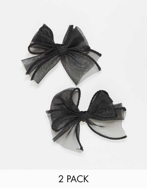 DesignB London - Confezione da 2 mini fiocchi per capelli in organza neri 