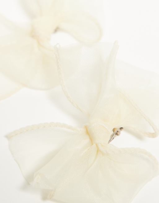 DesignB London - Confezione da 2 mini fiocchi per i capelli in organza crema , 4 di 4