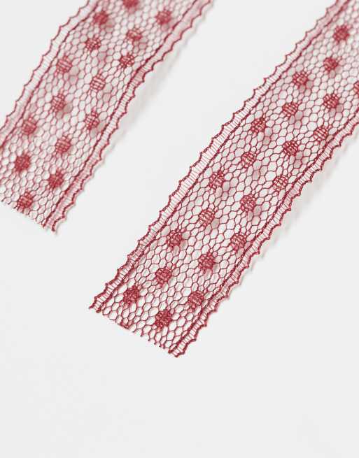 DesignB London - Confezione da 2 nastrini per capelli in pizzo bordeaux  , 3 di 4