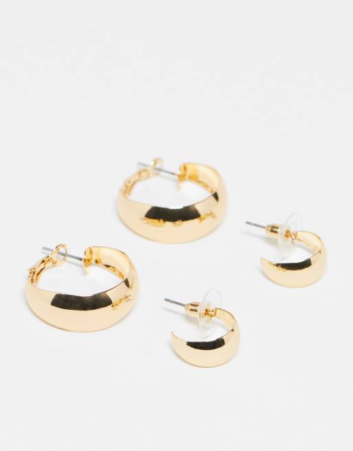 DesignB London - Confezione da 2 paia di orecchini a cerchio spessi color oro 