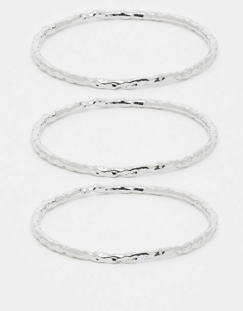 DesignB London - Confezione da 3 bracciali rigidi argentati effetto metallo fuso - view 1