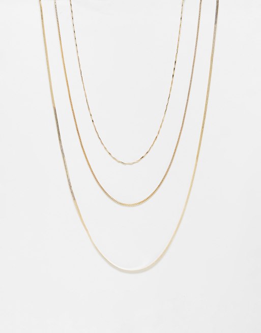 DesignB London - Confezione da 3 collane sottili color oro