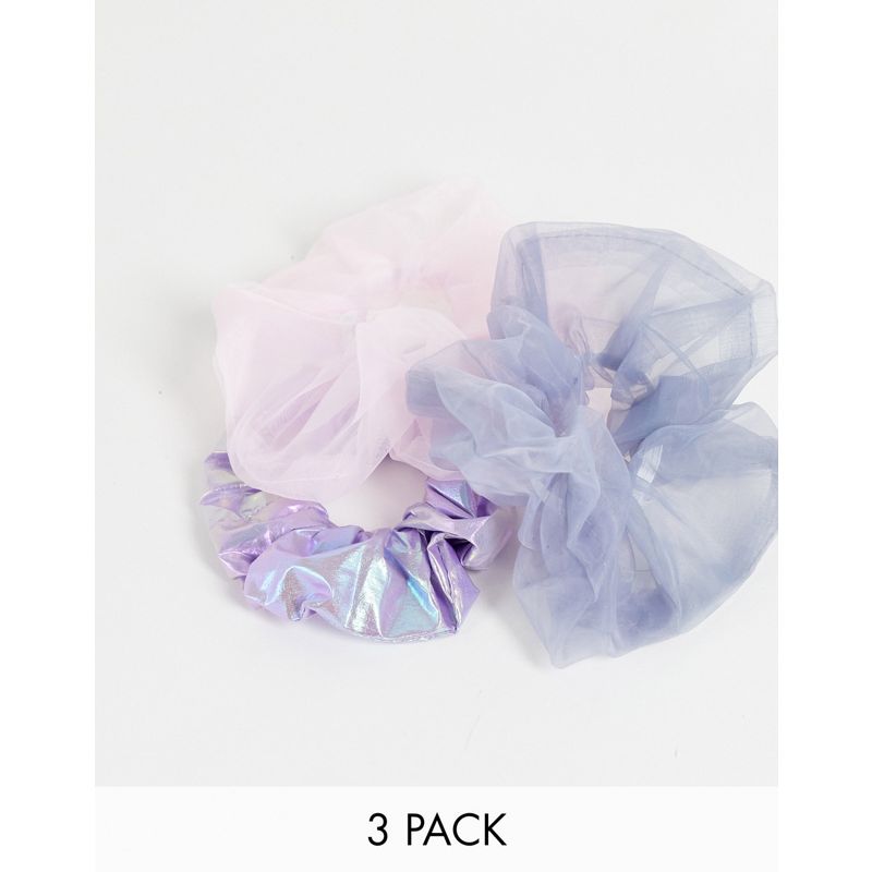 DesignB London - Confezione da 3 elastici per capelli in mix di viola iridescente