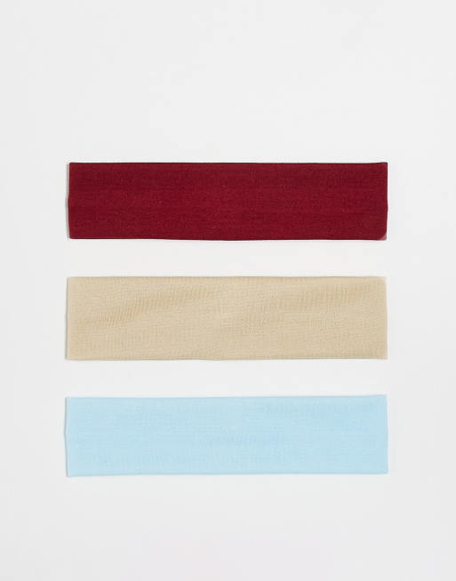 DesignB London - Confezione da 3 fasce per capelli in jersey color panna, azzurro e bordeaux