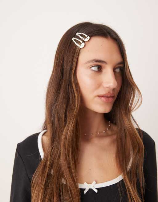 DesignB London - Confezione da 4 fermagli per capelli neri e bianchi a pois, 4 di 4