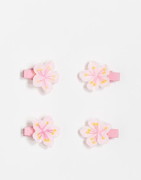 DesignB London - Confezione da 4 mini fermagli per capelli a forma di fiore rosa - view 1