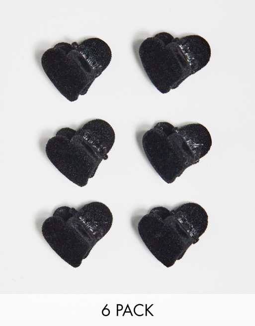 DesignB London - Confezione da 6 clip per capelli piccole a cuore in velluto nero