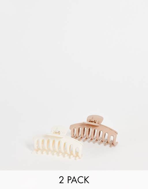 DesignB London - Confezione da due fermagli per capelli, colore beige e bianco 
