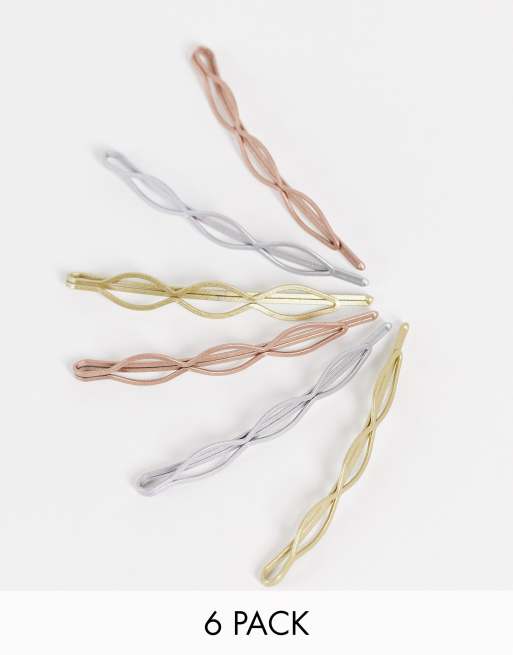 DesignB London - Confezione da sei forcine per capelli in colori metallizzati misti
