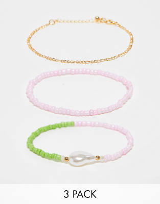 DesignB London - Confezione di 3 bracciali con perline