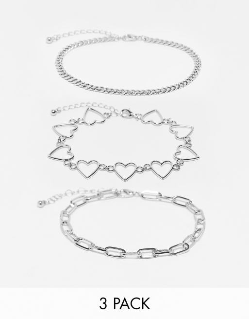DesignB London - Confezione di 3 cavigliere a catenina color argento