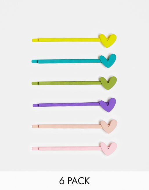 DesignB London - Confezione di fermagli per capelli multicolore con cuori colorati