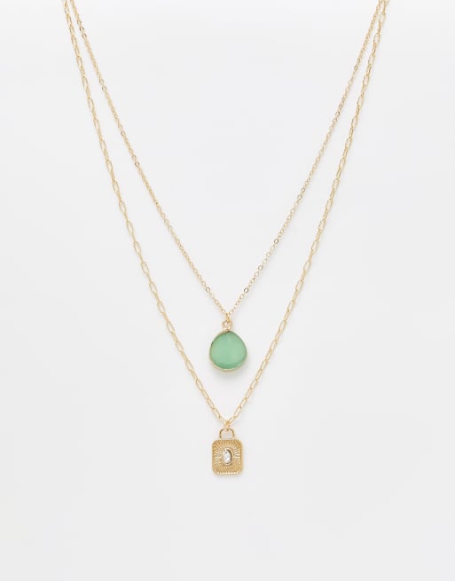 DesignB London - Confezione multipack di collane color oro e turchese con pietra sintetica semipreziosa 