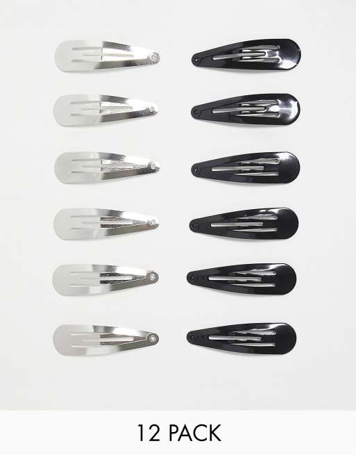 DesignB London - Confezione multipack di mollette per capelli nere e argento 