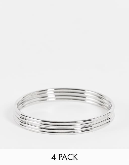 DesignB London - Confezione multipack di quattro braccialetti impilabili color argento