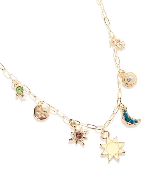 DesignB London – Constellation – Goldfarbene Halskette mit mehreren Anhängern, 2 von 4