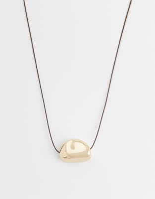 Designb London Cord Necklace With Molten Pendant In Gold