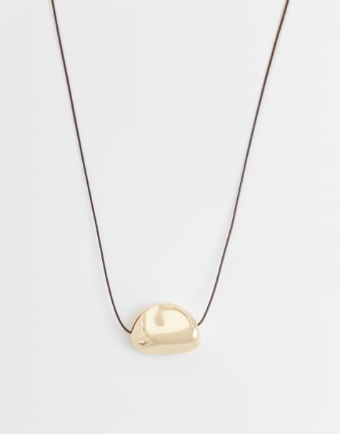 DesignB London cord necklace with molten pendant  in gold - view 1