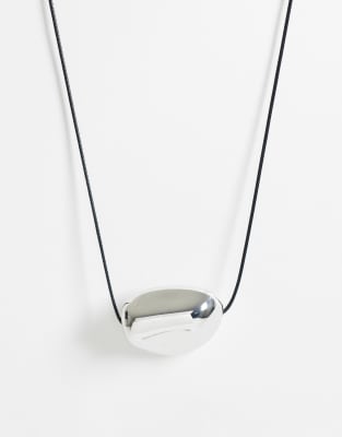 Designb London Cord Necklace With Molten Pendant In Metallic