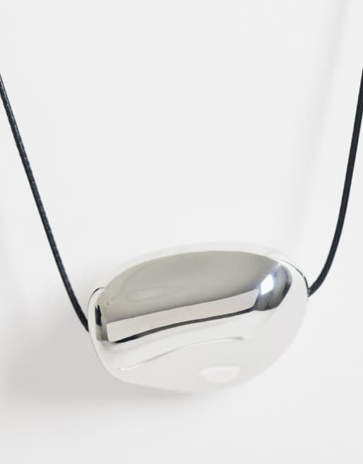 DesignB London cord necklace with molten pendant in silver, 4 of 4